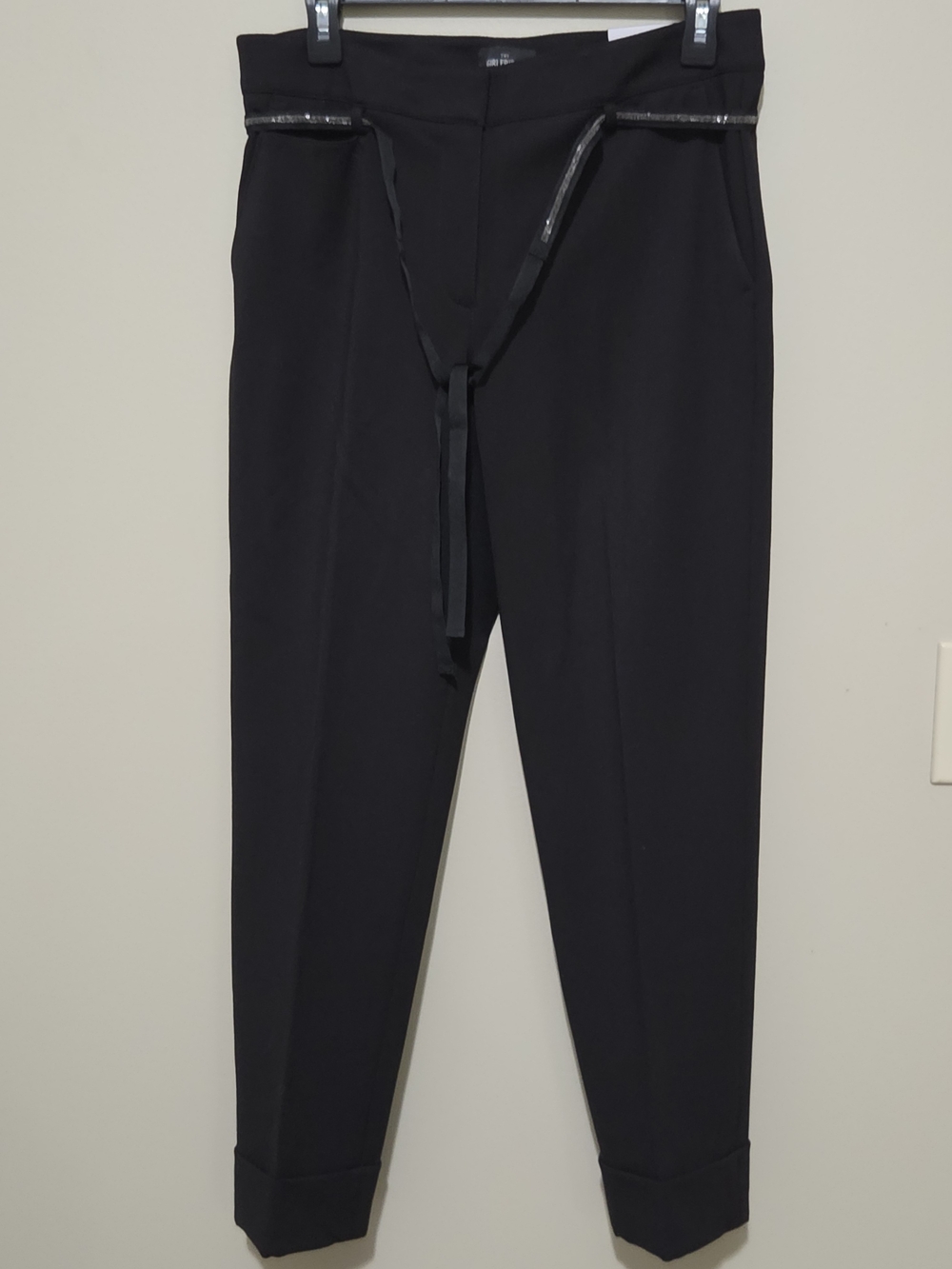 Women's Black Straight-Leg Drawstring Trousers